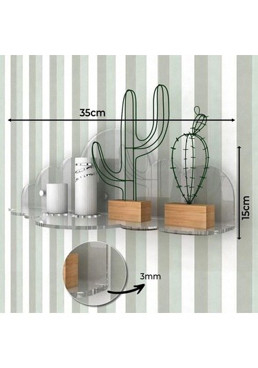 3'lü Çocuk Odası Bulut Pleksi Duvar Rafı 35x15 CM - 30x12 CM - 24x10 CM
