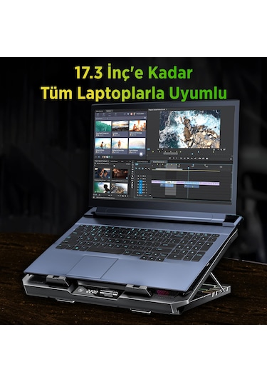 Juo Odin Rgb Işıklı Gaming 2200rpm Çift Fan Led Display Laptop Notebook Soğutucu Stand