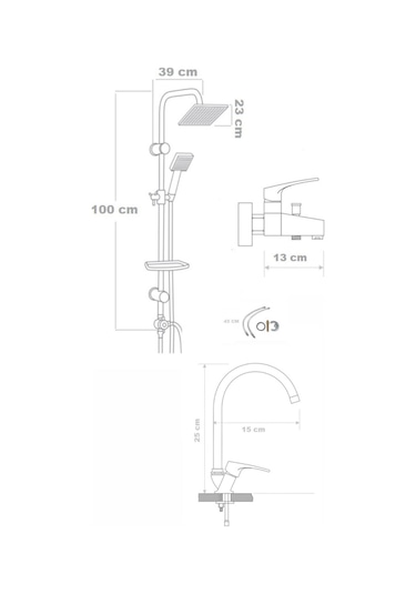 Armour Armatür Banyo Seti 3'lü Siyah Siyah