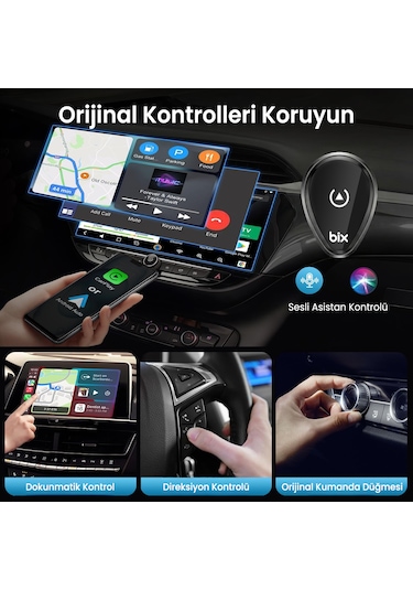 Bix Cb01 2.4g/5g Wifi Carplay Android Auto Kabloludan Kablosuza Çevirici Usb Adaptör Siyah Diğer