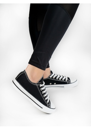 Keten Günlük Unisex Spor Ayakkabı Siyah Beyaz Siyah