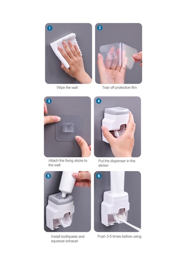 Teltree Otomatik Diş Macunu Dispanseri - 2'li Diş Fırçası Askılı, Vakum Teknolojili, Duvar Hijyenik Beyaz