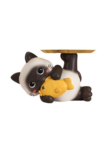 Homyl Reçine Kedi Anahtar Tepsisi Çok Amaçlı Masa Dekorasyonu 20,5 Cm X 13 Cm X 14 Cm