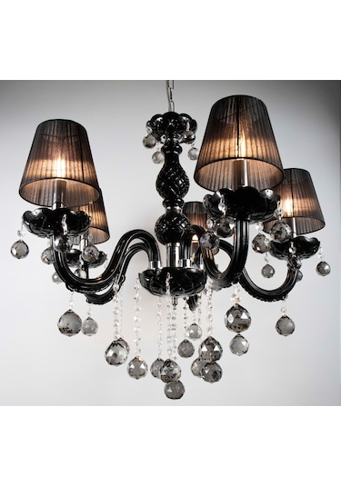 Avize Siyah Salon Oturma Misafir Yatak Odası 5 Li Cam Kol 10'lu Siyah