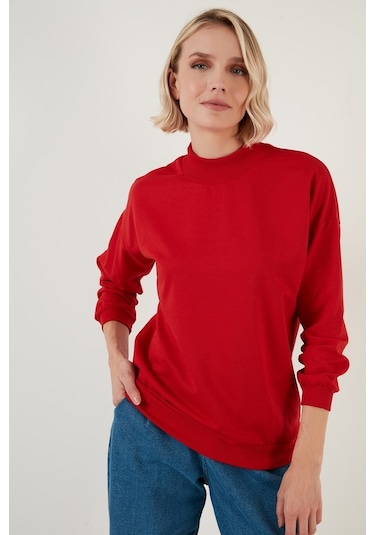 Lela Pamuklu Dik Yaka Basic Örme Bayan Sweat 5863323 Kırmızı