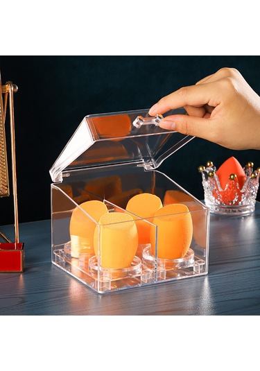 Fosenze Açık Kapaklı Transparan Akrilik Organizer - Koton Tüp, Makyaj Sponsu, Kosmetik Malzemeleri İçin Bölümlü Depolama Kutusu Diğer