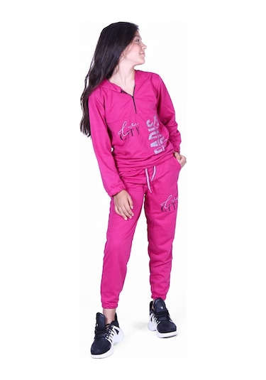 Fyk Kids Love Cıty Fermuarlı Kız Eşofman Takımı Fuşya