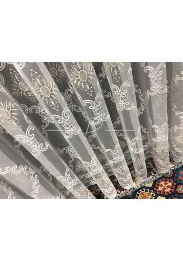 Tül Perde Taç Marka Etek Geniş Kurdale Nakış Işleme -26295 Çok Renkli
