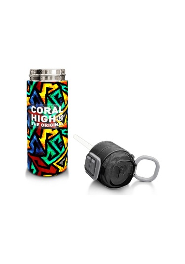 Coral High Kids Siyah Grafiti Desenli Pipetli Ve Direkt İçim Çelik Termos 500 Ml 31847 Siyah - Mavi
