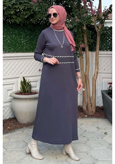 Rabia Şamlı Samanyolu Antrasit Triko Elbise Normal