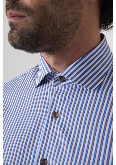 Bisse Uzun Kollu İtalyan Yaka Mavi Desenli Erkek Gömlek Gmczg252052 C35 Mavi