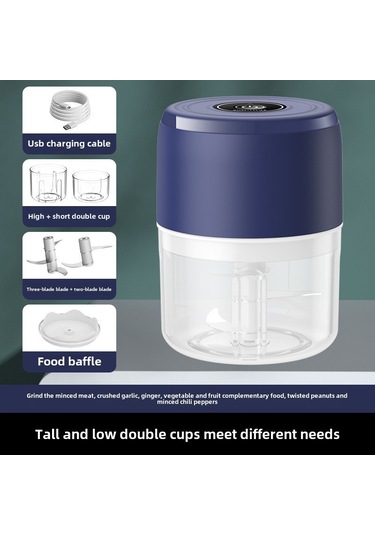Fosenze Evdeki Mutfak İçin Minik Kablosuz Elektrikli Sarımsak Ezici - Fıstık, Tohum Ve Malzeme Ezme Fonksiyonu, 100ml+250ml İki Bardak Mavi Renk Diğer