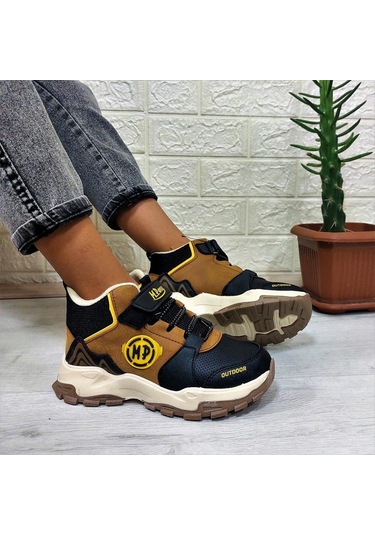 M.p One 3139 Taba - Siyah Fuspetli Cırtlı İçi Polar Erkek Çocuk Bot 001