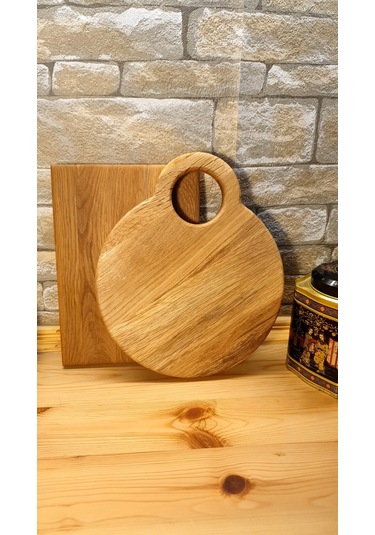 Meşe Ağacı Doğal Ahşap  Kesme Sunum Tahtası 2' Li Set