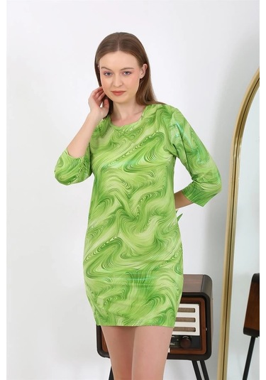 Giyim Kadın Micro Kumaş Mini Parlak Elbise Yeşil Yeşil