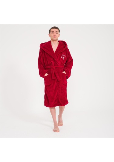 Erkek Uzun Welsoft Kapüşonlu Sabahlık - Bordo