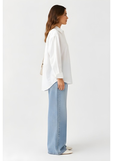 Lili Woman Kadın Beyaz Oversize Poplin Gömlek 4943
