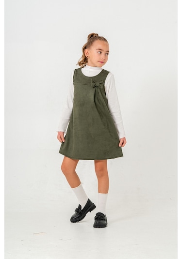 Smile Kids Fiyonklu Badili 2'li Kız Elbise Haki