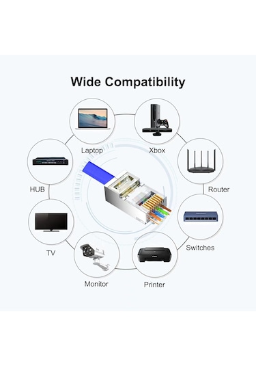 100 Adet - Rj45 Cat6 Metal Ez Yeni Nesil Delikli Konnektör - Çapraz Pinli Easy Type