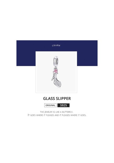 Wostu Parlak Cam Terlik 925 Ayar Gümüş Topuklu Pembe Kalp Zirkon Kolye Charm Fit Orijinal Bilezik Takı Gümüş