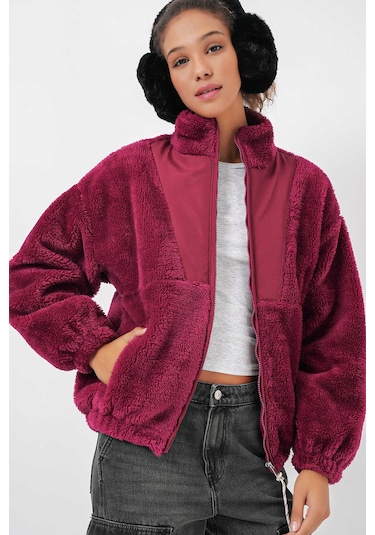 Gabria Fermuarlı Peluş Mont Vişne