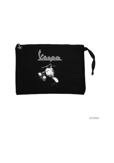 Vespa Scotter Siyah Clutch Astarlı Cüzdan / El Çantası