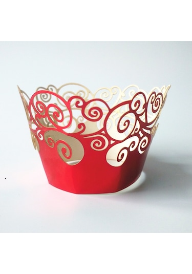 Suntek 50 Adet Metalik Kırmızı Bulut Dantel Düğün Cupcake