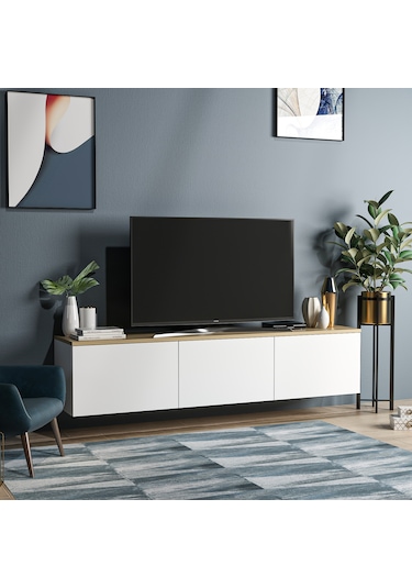 Neon Tv Ünitesi Beyaz Safir Meşe Duvara Monte