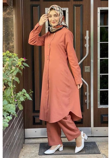 Moda Çizgi Tesettür Takım Soğan Kabuğu