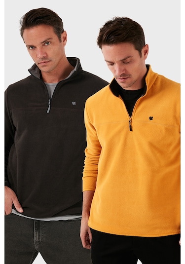 Buratti Slim Fit Anti-Pilling Tüylenme Yapmayan Bato Yaka Şardonlu 2'Li Paket Erkek Polar 5906001S2 Antrasit-Hardal