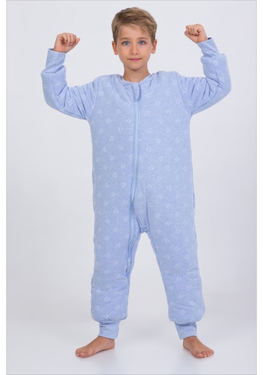 Erkek Çocuk Kalın Elyaf Dolgulu Premium Kalite 2.5 Tog Desenli Uyku Tulumu-mavi-beyaz Beyaz - Mavi