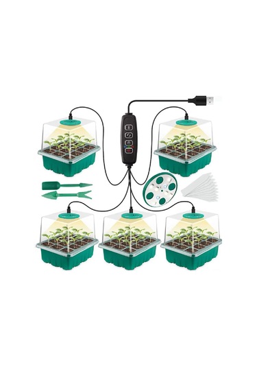Singree Akıllı Bitki Büyüme Lambası - 12 Gözlü Fide Tepsisi Ve Ek Aydınlatmalı 5 Adet Saksı Seti