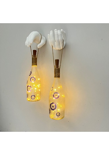 Nazar Boncuklu Şişe Duvar Dekor Apliği 2 Li Set Mavi