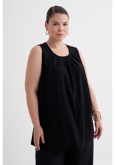 Pile Detaylı Örme Bluz-6238 Siyah