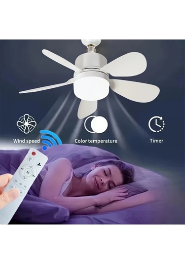 Xuweiwei Beyaz 1 Adet Modern Tavan Vantilatoru Isikli Uzaktan Kumandali 3 Hizli Sessiz E26 E27 Vidalı Fan Yatak Oturma Mutfak Icin 3 Renkli Karartma