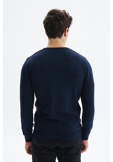 Arma Erkek Slim Fit Likralı Akrilik Kumaş V Yaka Kareli Kazak K0kro0860 Lacivert