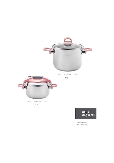 Karaca Perfect Pink İndüksiyon Tabanlı Düdüklü Tencere Seti 4+6 Lt