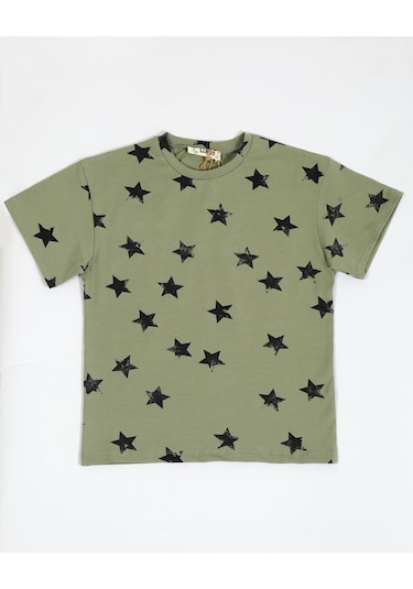 Luess Baskılı Oversize Kısa Kol Erkek Çocuk T-shirt Yeşil