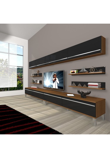 Decoraktiv Eko 360y Mdf Krom Ayaklı Tv Ünitesi Tv Sehpası Ceviz - Beyaz