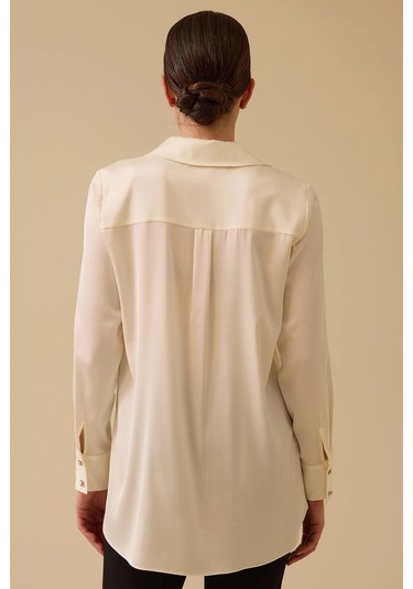 Seçil Kadın Gizli Düğmeli Saten Gömlek 0038 Ekru Ekru