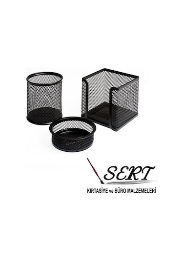 Metal Kalemlik 3lü Set Siyah Perfore