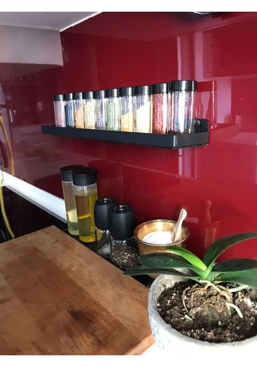 Karanfil Baharatlık Siyah Metal Raf, Dekoratif Raf Siyah