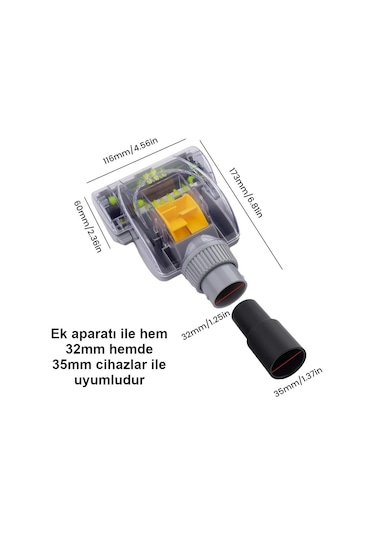 Valkyrie 32mm Ve 35mm Uyumlu Elektrikli Süpürge Kafası Turbo Başlık - Evrensel Giriş - Halı Yatak Koltuk Akar Evcil Hayvan Temizlik Aksesuarı