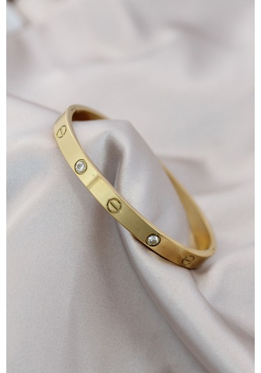 Zarif Bilekler İçin Golden Çelik Stil Zirkonlu Tip Bileklik Gri