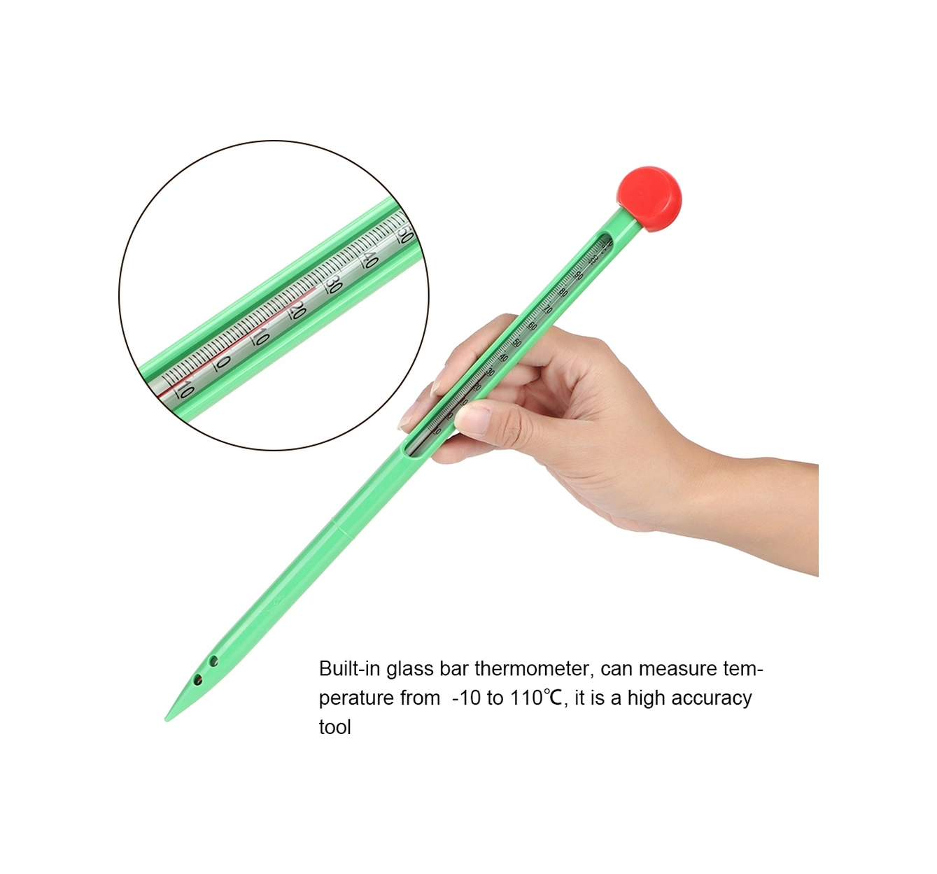 Hangfox Toprak Sıcaklığı Ölçer, Cam Çubuklu, Batırmalı, -10 C/+110 C Aralığı, Bahçe/çiftlik İçin, Pil Gereksiz, Hassas Okuma