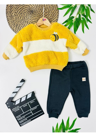 Happy Bee Peluş Omuzdan Çıtçıtlı Kışlık 2 Parça Takım Sari