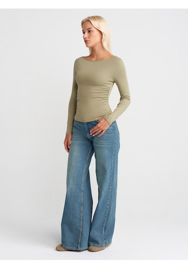 Dilvin 31401 Büzgülü Kayık Yaka Top-çağla Çağla