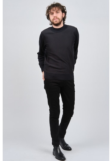 Çizgi Triko Erkek Yarım Balıkçı Çizgi Desenli Kazak 42564234 Kahv Kahverengi