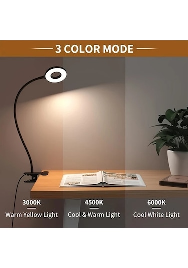 Boatshop1 Modern Usb Şarjlı Siyah Led Klipsiz Masa Lambası 360 Ördek Boyunlu Ayarlanabilir Parlaklık Ofis Okuma Video Konferans İçin Uzay Temalı Tasarım Siyah