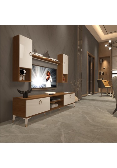 Decoraktiv Eko 5da Mdf Dvd Gold Tv Ünitesi Tv Sehpası Ceviz - Beyaz